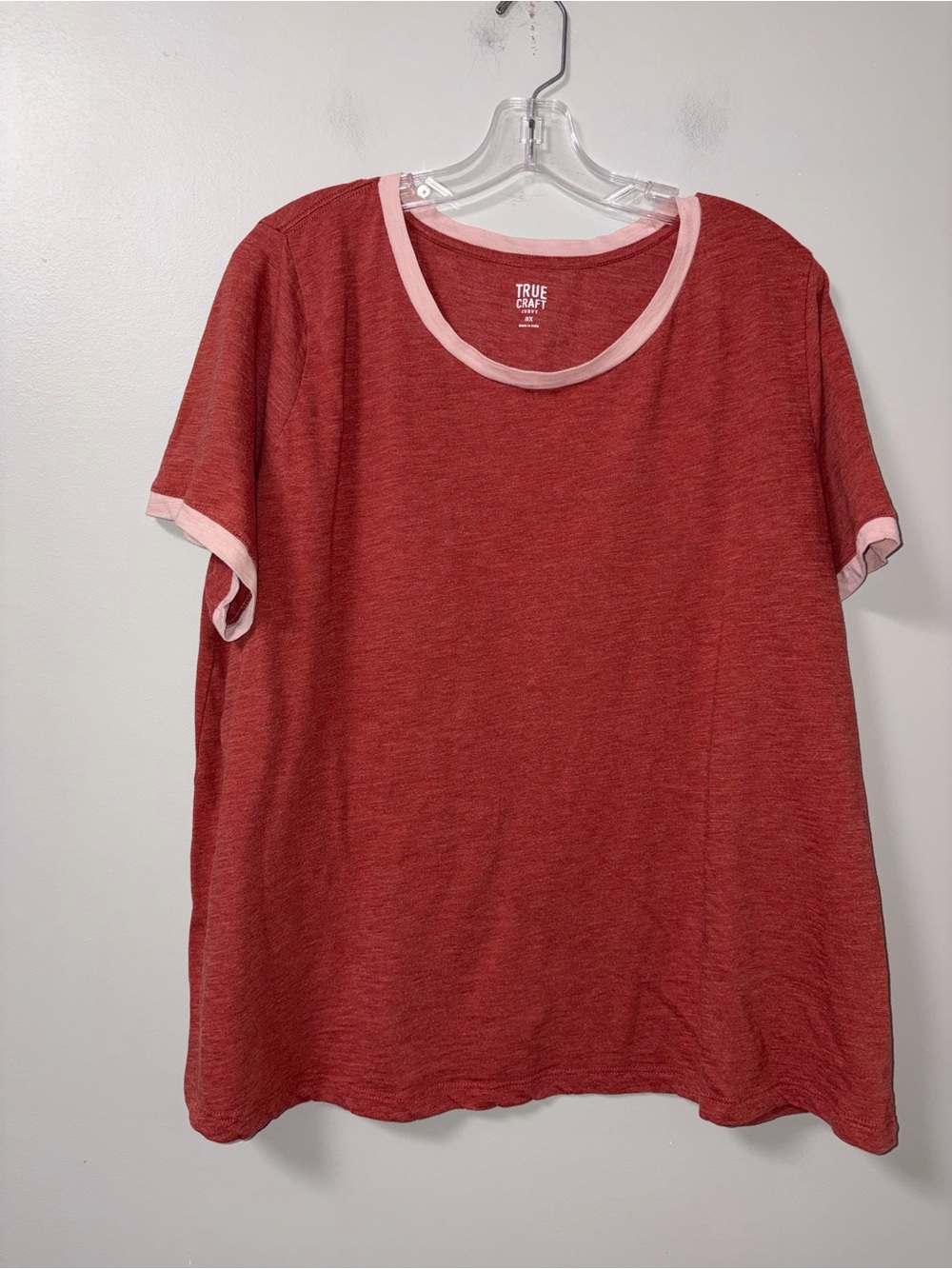True Craft Curvy Red Orange Basic Ringer Tee 3X Women’s Fits Small